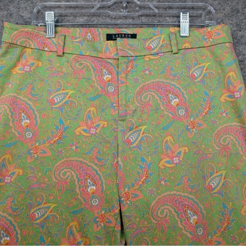 Lauren Ralph Lauren Paisley Pants Green Stretch Cotton Size 12 - Picture 2 of 5